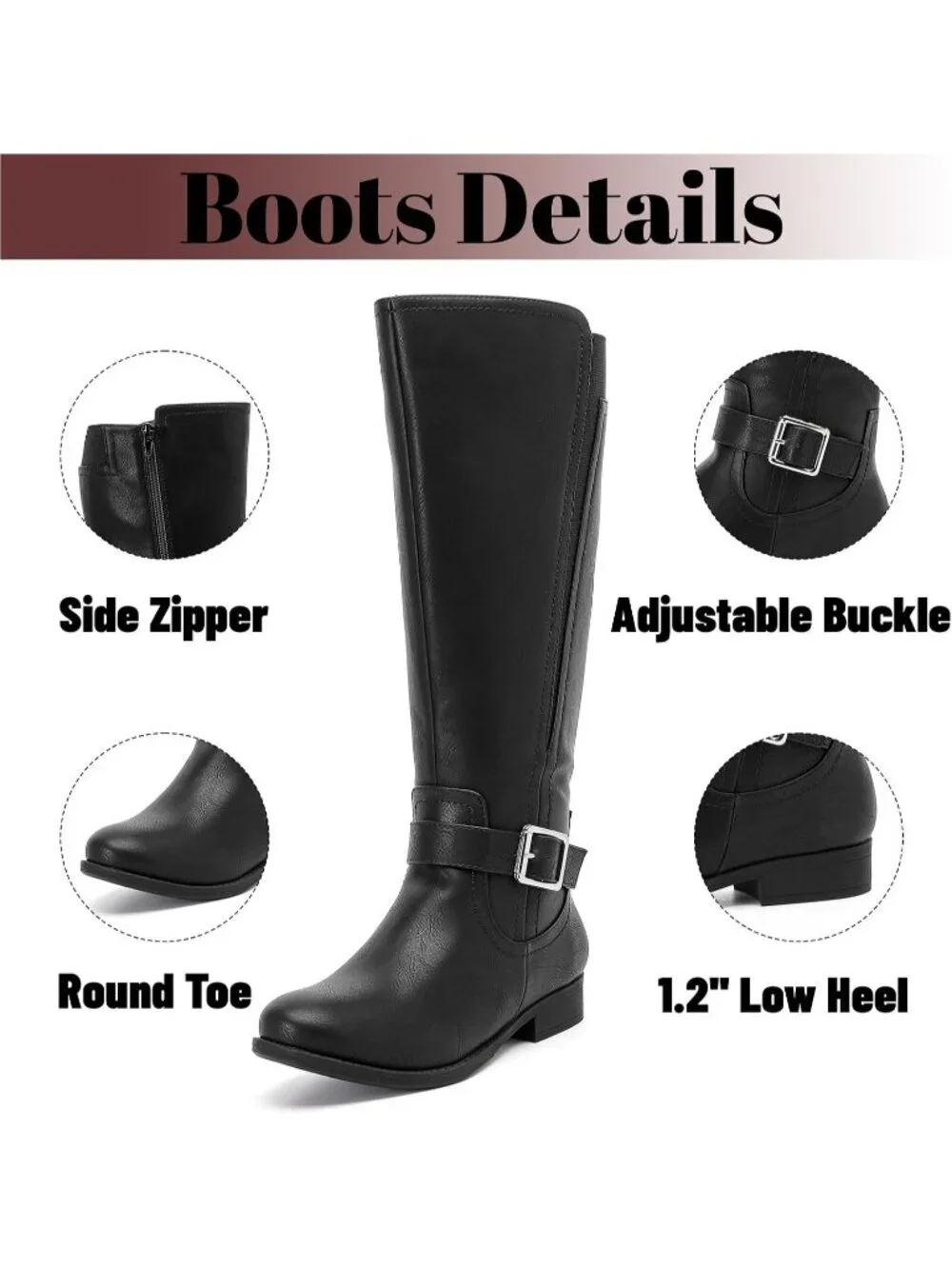 Women's Black Platform Slouchy Side Zipper Comfort Round Toe Knee High Boots